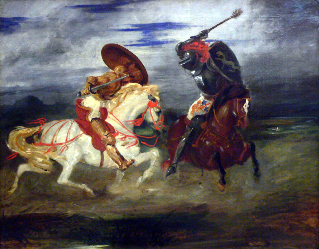 Peinture francaise paire de chevaliers romantiques