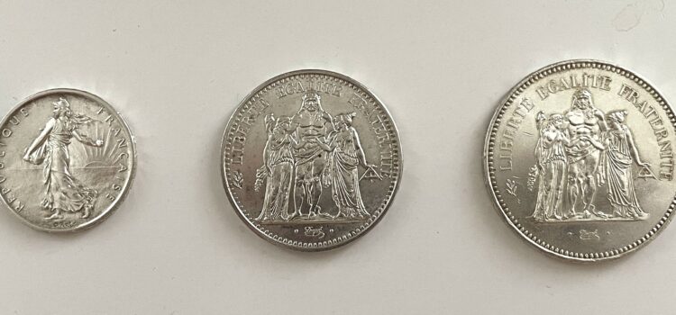 pièces en argent de 50 francs hercule, 10 francs hercule et 5 francs hercule