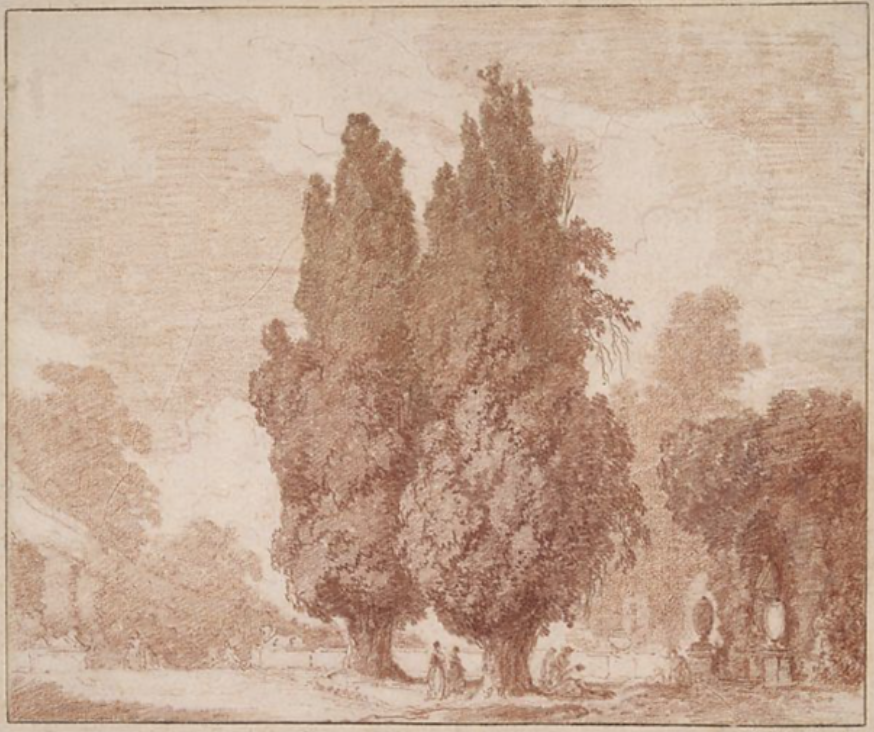 fragonard, deux cyprès dans un vers 1774, Sanguine